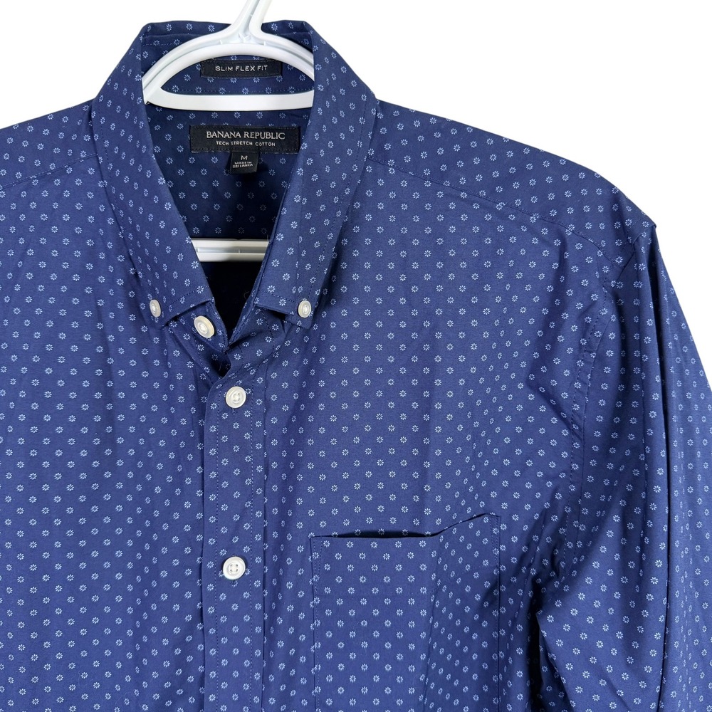 Banana Republic Slim Flex Fit Shirt Tech Stretch Cotton Button Down Mens M Blue